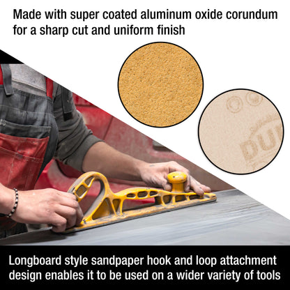 Premium 40 Grit Gold Longboard Continuous Sandpaper Roll, 2-3/4" Wide, 12 Yards Long, Hook & Loop Backing - Automotive, Woodworking Sanding