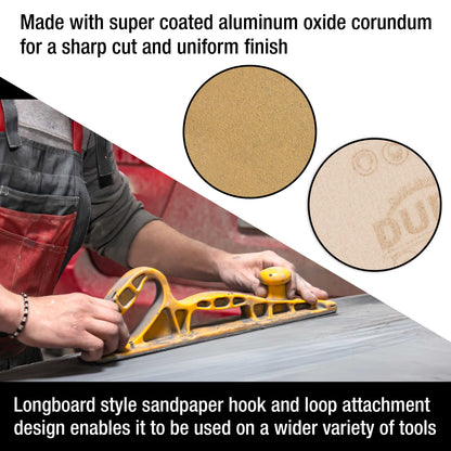 Premium 80 Grit Gold Longboard Continuous Sandpaper Roll, 2-3/4" Wide, 12 Yards Long, Hook & Loop Backing - Automotive, Woodworking Sanding