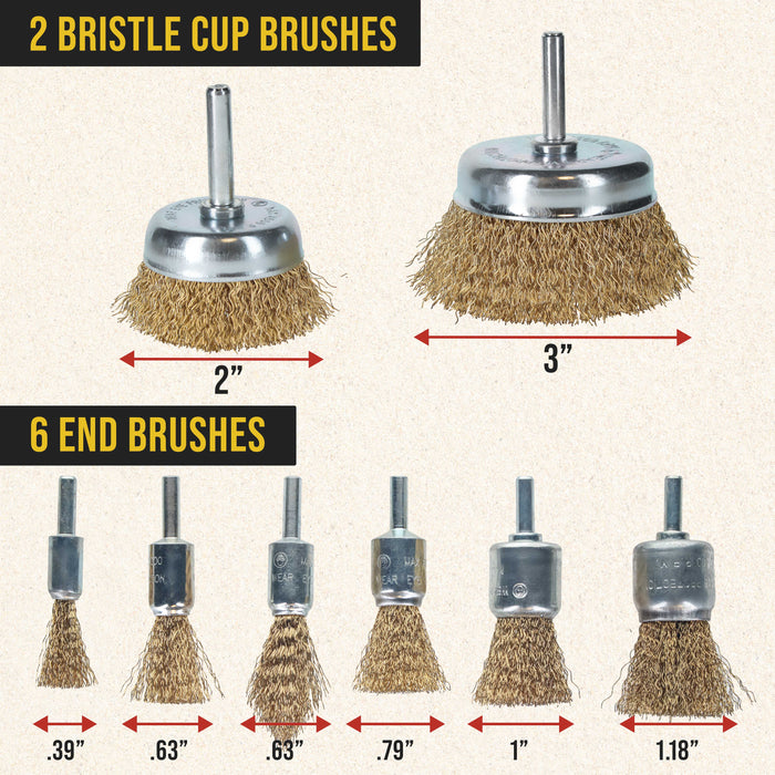 Dura-Gold 12-Piece Abrasive Brass-Coated Wire Wheel, Cup Brush, and End Brush Set, 1/4" Drill Shank - Clean Remove Grind, Strip Rust, Corrosion, Paint