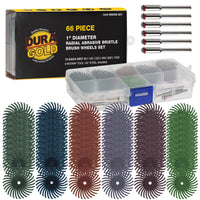 66-Piece 1" Diameter Radial Abrasive Bristle Brush Wheels Set - 10 Each Grits 80, 120, 220, 400, 600, 1000, 6 Rotary Tool 1/8" Steel Shanks