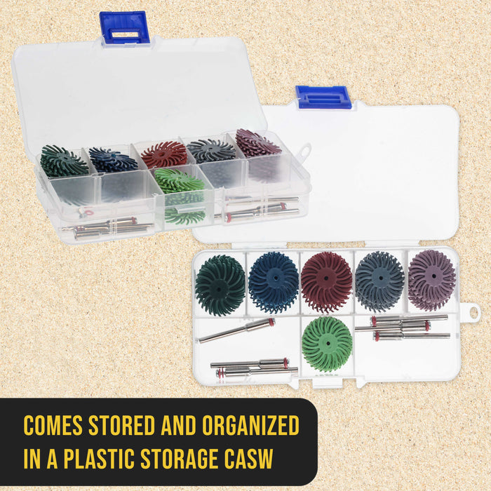 42Pcs 1 Inch Radial Bristle Disc Kit – 3mm Shank – 80 Grit – For Rotary Tools – Aluminum Oxide/Nylon