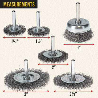 6-Piece Abrasive Wire Wheel and Cup Brush Set, 1/4" Drill Shank, Carbon Steel Bristles - Clean Remove Grind, Strip Rust, Corrosion, Paint