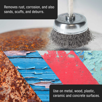 6-Piece Abrasive Wire Wheel and Cup Brush Set, 1/4" Drill Shank, Carbon Steel Bristles - Clean Remove Grind, Strip Rust, Corrosion, Paint