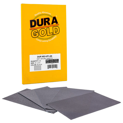 Variety Pack Fine - Wet or Dry Sandpaper Finishing Sheets 5-1/2" x 9" - Box of 25