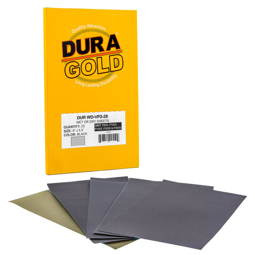 Variety Pack Ultra Fine - Wet or Dry Sandpaper Finishing Sheets 5-1/2" x 9" - Box of 25