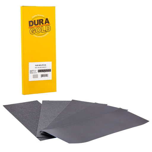 Variety Pack Fine - Wet or Dry Sandpaper Finishing Sheets 3-2/3" x 9" - Box of 50