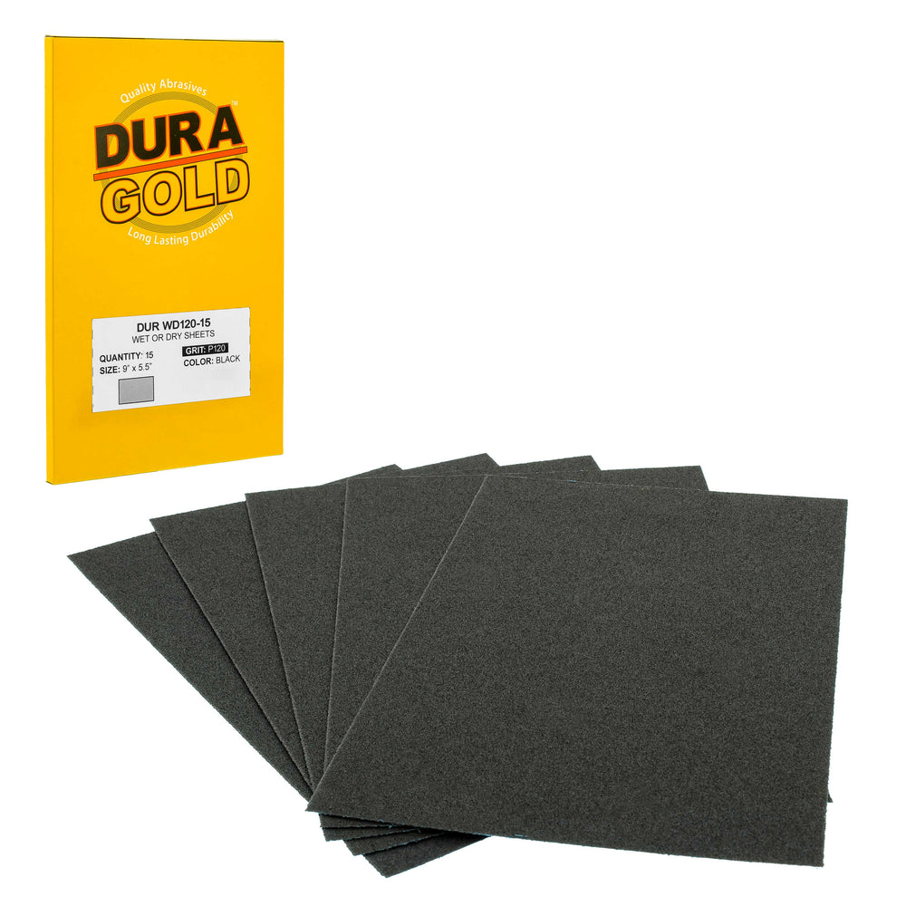 120 Grit - Wet or Dry Sandpaper Finishing Sheets 5-1/2" x 9" Sheets - Box of 15