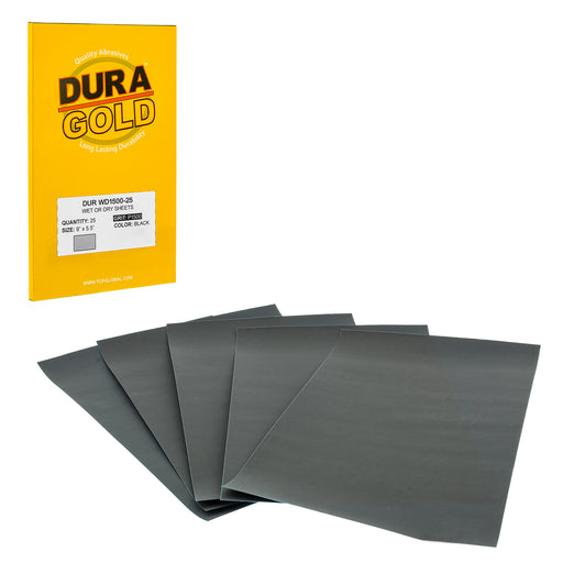 1500 Grit - Wet or Dry Sandpaper Finishing Sheets 5-1/2" x 9" Sheets - Box of 25