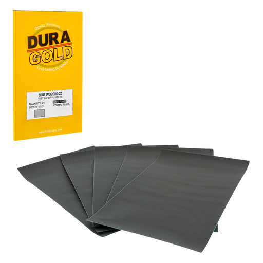 2000 Grit - Wet or Dry Sandpaper Finishing Sheets 5-1/2" x 9" Sheets - Box of 25