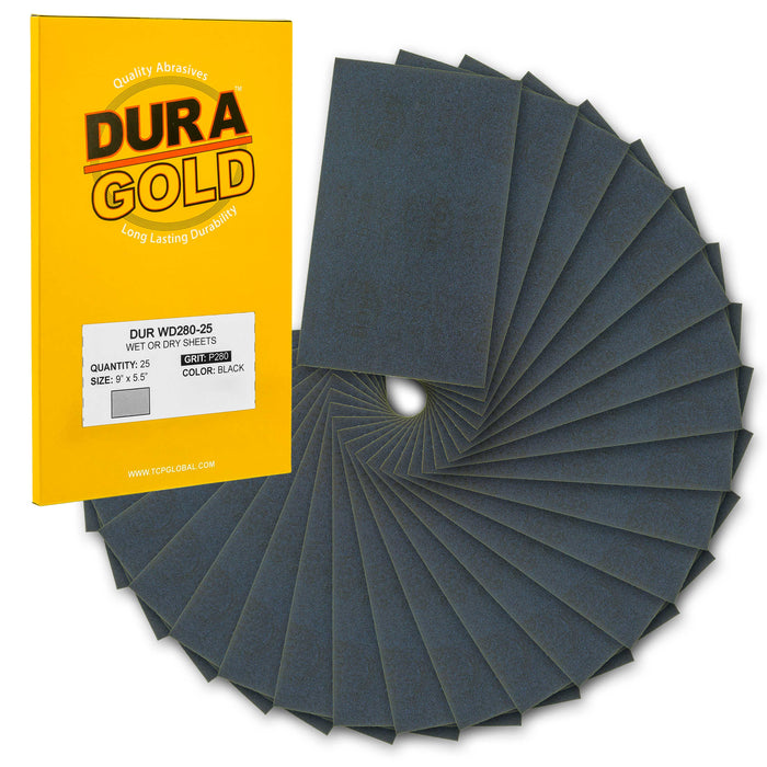 280 Grit - Wet or Dry Sandpaper Finishing Sheets 5-1/2" x 9" Sheets - Box of 25
