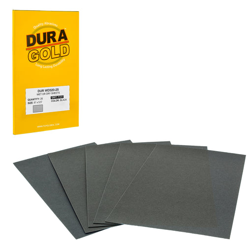 320 Grit - Wet or Dry Sandpaper Finishing Sheets 5-1/2" x 9" Sheets - Box of 25