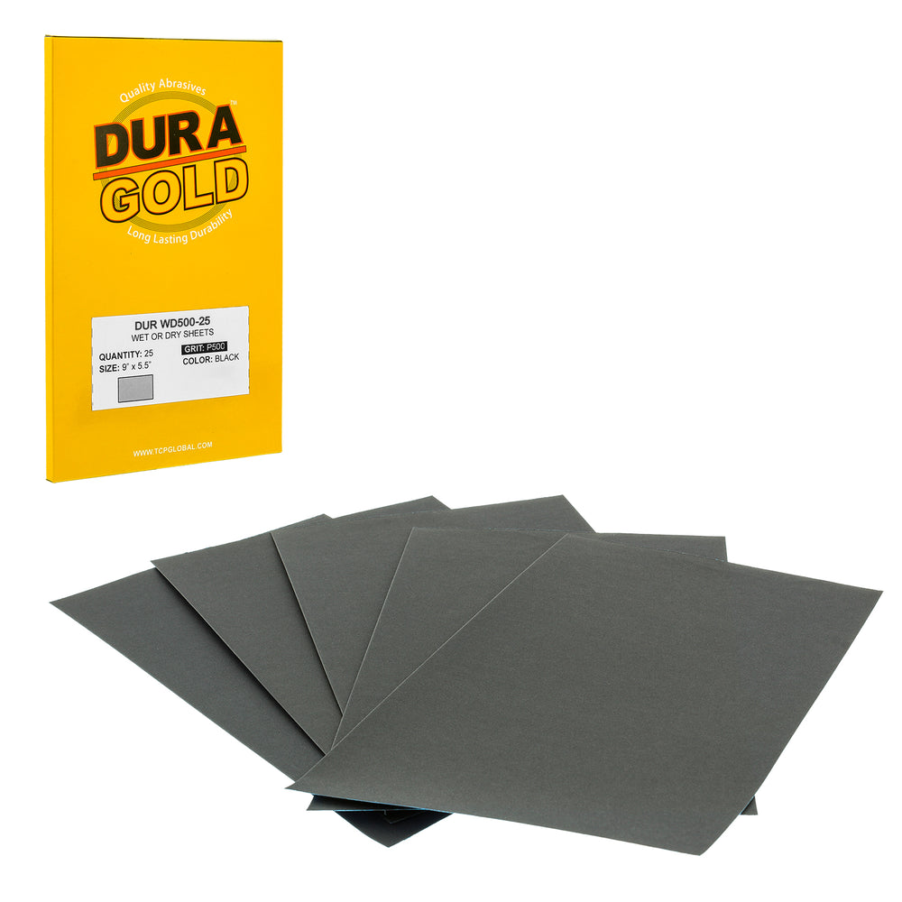 500 Grit - Wet or Dry Sandpaper Finishing Sheets 5-1/2" x 9" Sheets - Box of 25