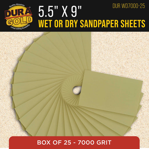 Premium 7000 Grit Wet or Dry Sandpaper Sheets, 5-1/2" x 9", Box of 25 - Auto Car Color Sanding Detailing, Polishing Wood, Plastic, Glass, Epoxy, Stone, Metal Finishing Hand Sand Block Sander