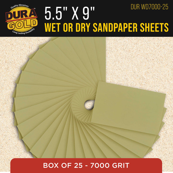 Premium 7000 Grit Wet or Dry Sandpaper Sheets, 5-1/2" x 9", Box of 25 - Auto Car Color Sanding Detailing, Polishing Wood, Plastic, Glass, Epoxy, Stone, Metal Finishing Hand Sand Block Sander