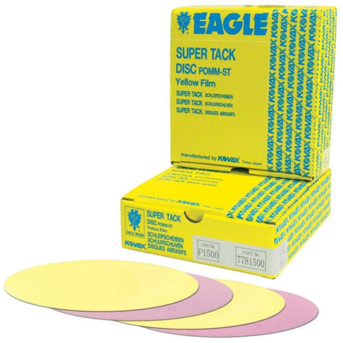 778-1000 - 6 inch Super-Tack Yellow-Film Discs - Grit P1000 - 50 Discs/ Box