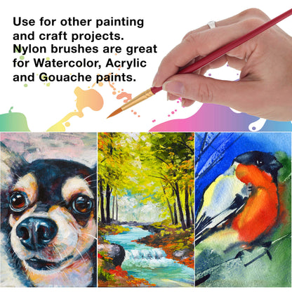 6 Piece Nylon Hair Face Painting Brush Set - 4 Round Size 2-4-6-10, 2 Flat Size 8-12
