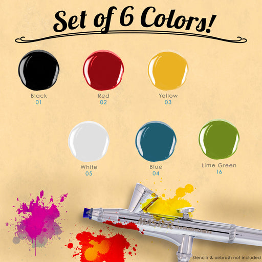 Custom Body Art 6 Color Kit Temporary Tattoo Airbrush Paint Body Ink Set