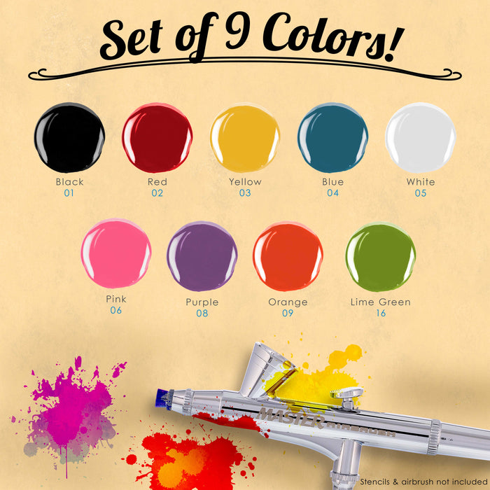 Custom Body Art 9 Color Kit Temporary Tattoo Airbrush Paint Body Ink Set