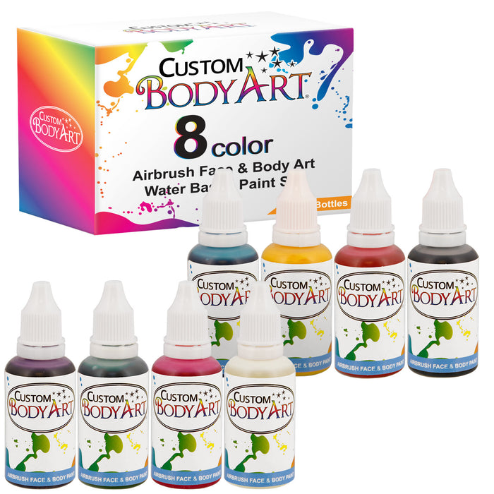 8 Primary Color Airbrush Face & Body Water Based Painting Set, 1 oz. Bottles