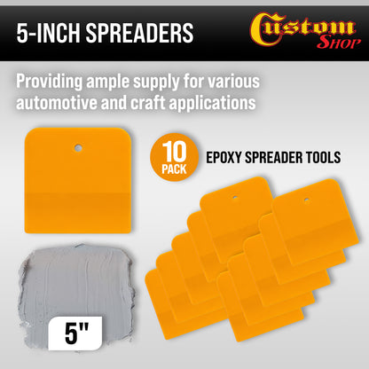 5 Inch Plastic Body Filler Spreader Tools for Automotive Body Fillers (10 Pack), Putties, Glazes, Epoxy Resin, Caulk, Glues - Plastic Spreader Tool