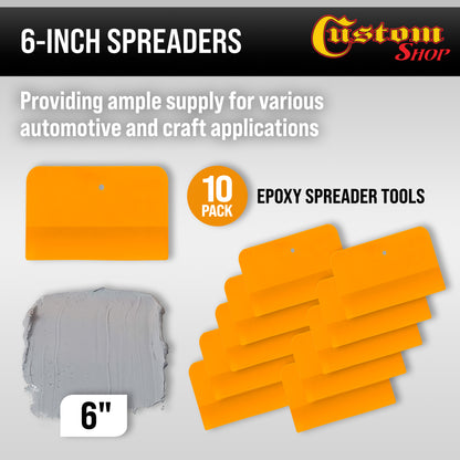 6 Inch Plastic Body Filler Spreader Tools for Automotive Body Fillers (10 Pack), Putties, Glazes, Epoxy Resin, Caulk, Glues - Plastic Spreader Tool