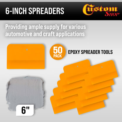 6 Inch Plastic Body Filler Spreader Tools for Automotive Body Fillers (50 Pack), Putties, Glazes, Epoxy Resin, Caulk, Glues - Plastic Spreader Tool