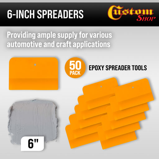 6 Inch Plastic Body Filler Spreader Tools for Automotive Body Fillers (50 Pack), Putties, Glazes, Epoxy Resin, Caulk, Glues - Plastic Spreader Tool
