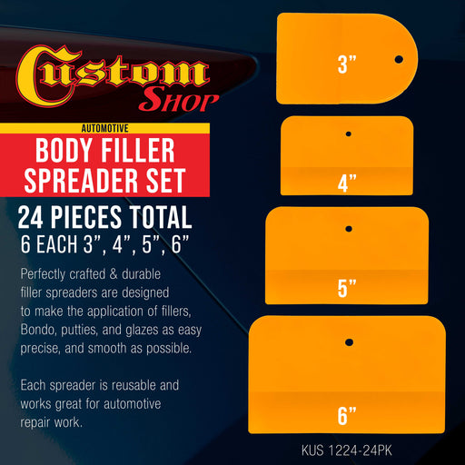Custom Shop 24-Piece Body Filler Spreader Set, 6 Each 3", 4", 5", & 6" - Spread Automotive Body Fillers, Putties, Glazes - Auto Body Paint Repairs