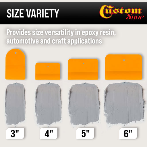 4, 5, & 6 Inch Plastic Body Filler Spreader Tools (24 Pack) for Automotive Body Fillers, Putties, Glazes, Epoxy Resin, Caulk, Glues - Plastic Spreader Tool Variety Pack