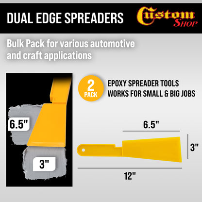 3 & 6 Inch Wide, Long Handle Plastic Body Filler Spreader Tools (2 Pack) for Automotive Body Fillers, Putties, Glazes, Epoxy Resin, Caulk, Glues