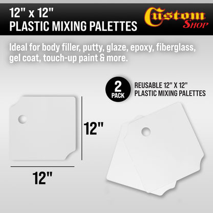 12 x 12 Inch Plastic Body Filler Mixing Palette (2 Pack) for Automotive Body Fillers, Putties, Glazes, Epoxy Resin, Fiberglass, Paint, Caulk, Glues &