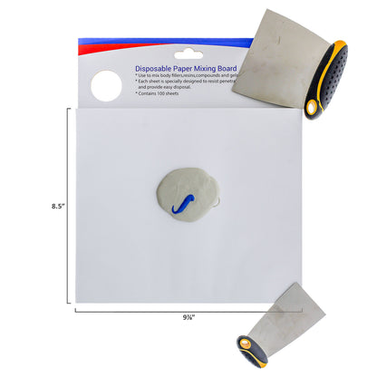Multi-Layered Disposable Paper Body Filler Mixing Board (100 Sheets) - Automotive Body Filler Spreader Board, Clean Sheets for Mixing