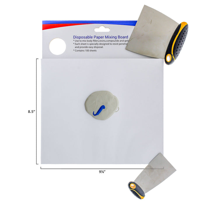 Multi-Layered Disposable Paper Body Filler Mixing Board (100 Sheets) - Automotive Body Filler Spreader Board, Clean Sheets for Mixing