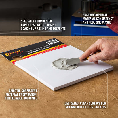 Multi-Layered Disposable Paper Body Filler Mixing Board (100 Sheets) - Automotive Body Filler Spreader Board, Clean Sheets for Mixing