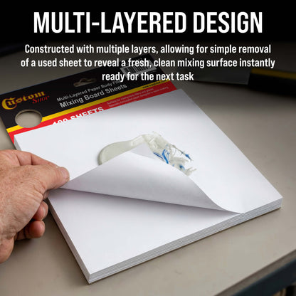 Multi-Layered Disposable Paper Body Filler Mixing Board (100 Sheets) - Automotive Body Filler Spreader Board, Clean Sheets for Mixing