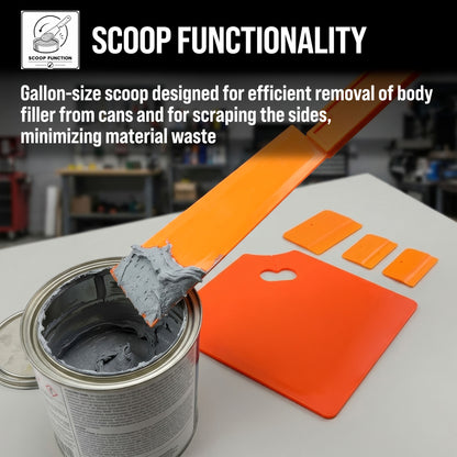Body Filler Mixing Board with 4, 5, & 6 Inch Plastic Body Filler Spreader Tools for Automotive Body Fillers, Putties, Glazes, Epoxy Resin - Plastic
