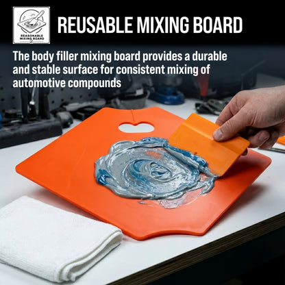 Body Filler Mixing Board with 4, 5, & 6 Inch Plastic Body Filler Spreader Tools for Automotive Body Fillers, Putties, Glazes, Epoxy Resin - Plastic