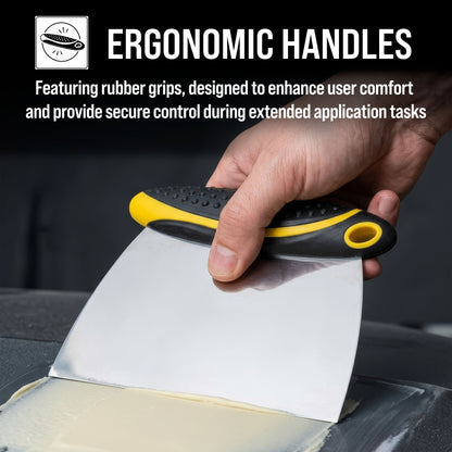 4-Piece Carbon Spring Steel Body Filler Spreaders & Putty Scraper Set with Ergonomic Handles 2”, 3”, 4”, 6”