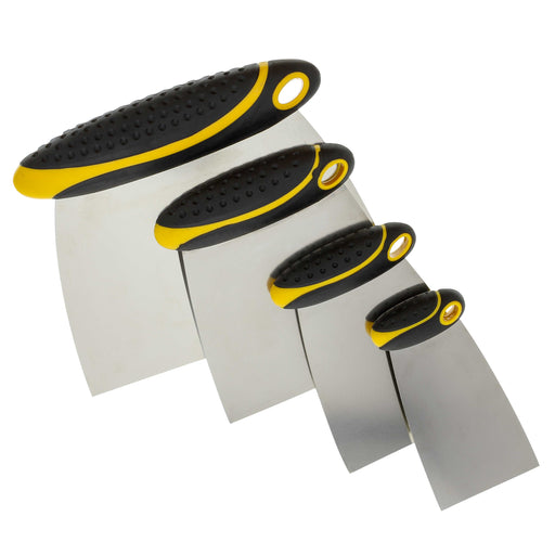 4-Piece Set of Carbon Spring Steel Body Filler and Putty Spreaders/Scraper Set with Handles (2", 3", 4" , 6")