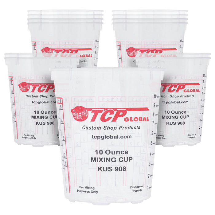 Custom Shop Paint Mixing Cups, 10-Ounce (12 Pack) - Plastic Measuring Cups for Liquids, Automotive Painting, Epoxy Resin, Acrylic Arts, Crafts, Disposable or Reusable, Graduated, Mixing Ratios