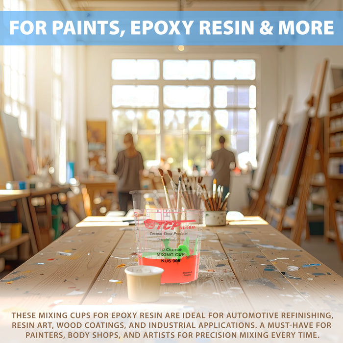 Custom Shop Paint Mixing Cups, 10-Ounce (12 Pack) - Plastic Measuring Cups for Liquids, Automotive Painting, Epoxy Resin, Acrylic Arts, Crafts, Disposable or Reusable, Graduated, Mixing Ratios