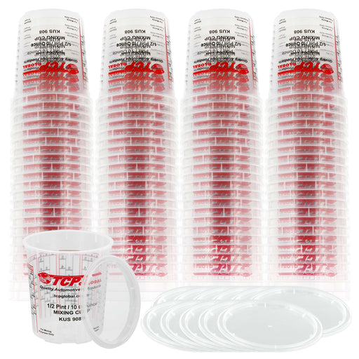 TCP Global 10 Ounce (300ml) Disposable Flexible Clear Graduated Plastic Mixing Cups - Box of 50 Cups & 50 Mixing Sticks - Use for Paint, Resin, Epoxy