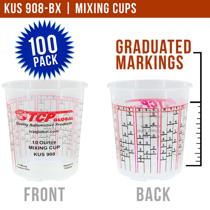 Custom Shop/TCP Global - Box of 100 - Mix Cups - 1/2 Pint size - 10 ounce Volume Paint and Epoxy Mixing Cups - 12 Lids