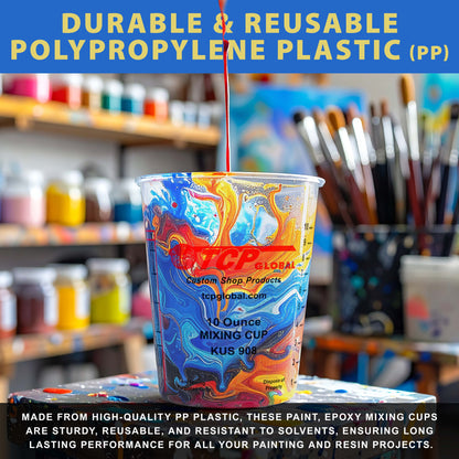 Custom Shop Paint Mixing Cups, 10-Ounce (Box of 100) - Plastic Measuring Cups for Liquids, Automotive Painting, Epoxy Resin, Acrylic Arts, Crafts