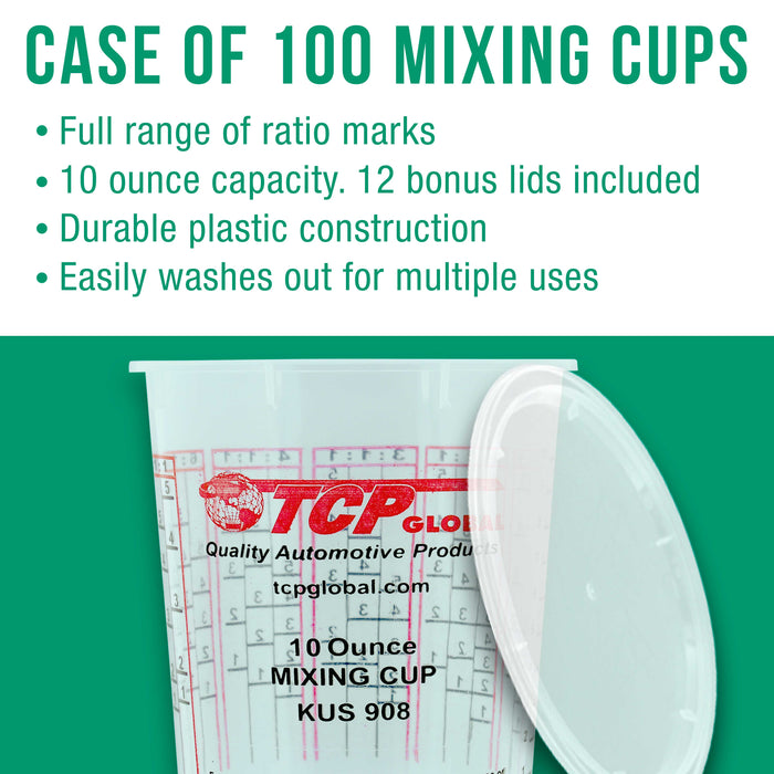 Custom Shop/TCP Global - Box of 100 - Mix Cups - 1/2 Pint size - 10 ounce Volume Paint and Epoxy Mixing Cups - 12 Lids