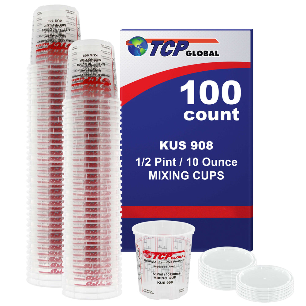 Custom Shop/TCP Global - Box of 100 - Mix Cups - 1/2 Pint size - 10 ounce Volume Paint and Epoxy Mixing Cups - 12 Lids