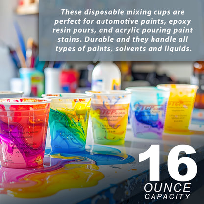 Paint Mixing Cups, 16-Ounce (12 Pack) - Plastic Measuring Cups for Liquids, Automotive Painting, Epoxy Resin, Acrylic Arts, Crafts