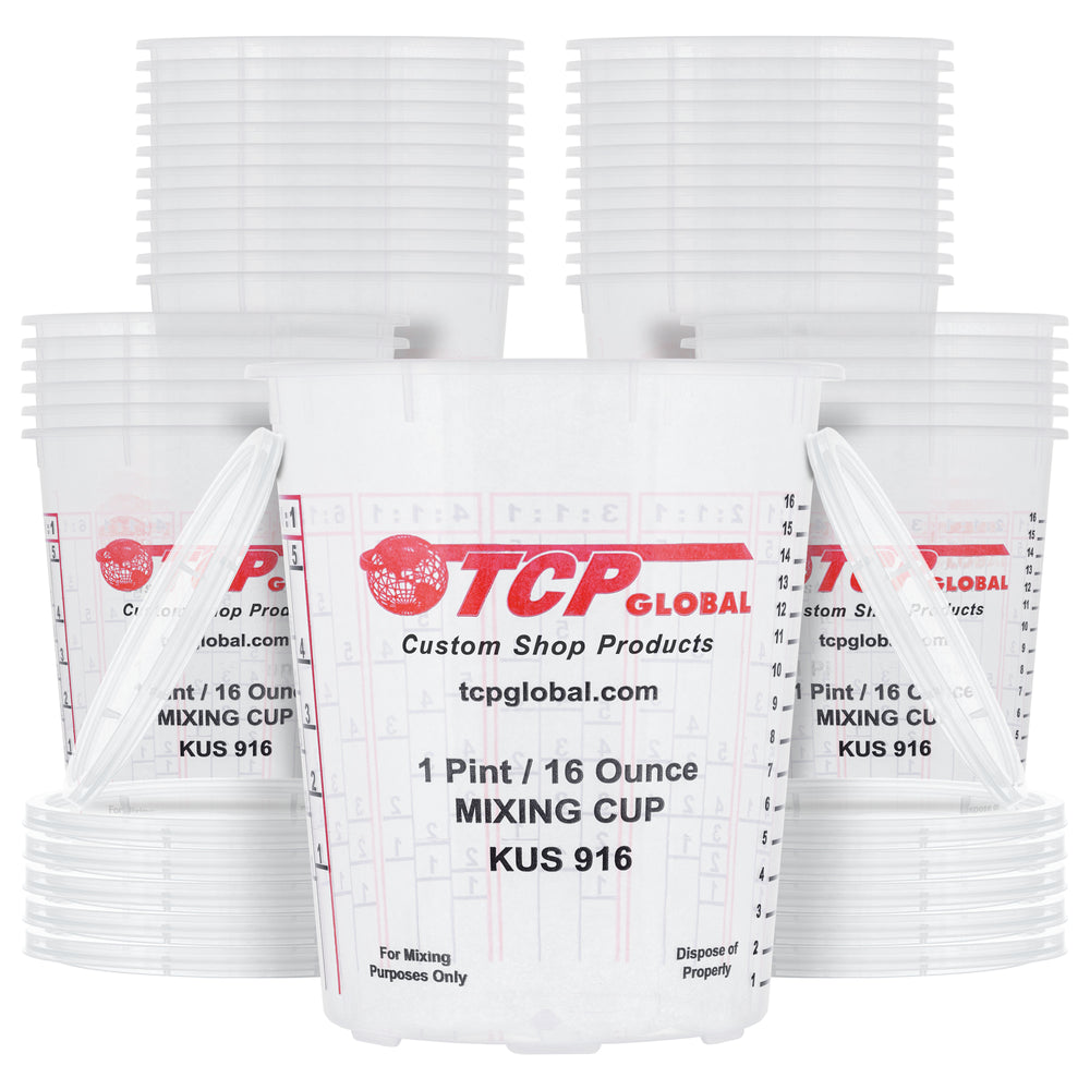 Custom Shop Paint Mixing Cups, 16-Ounce (Box of 36) - Plastic Measuring Cups for Liquids, Automotive Painting, Epoxy Resin, Acrylic Arts, Crafts, Disposable or Reusable, Graduated, Mixing Ratios