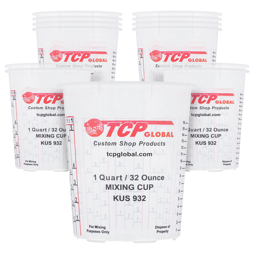 Custom Shop Paint Mixing Cups, 32-Ounce (12 Pack) - Plastic Measuring Cups for Liquids, Automotive Painting, Epoxy Resin, Acrylic Arts, Crafts, Disposable or Reusable, Graduated, Mixing Ratios
