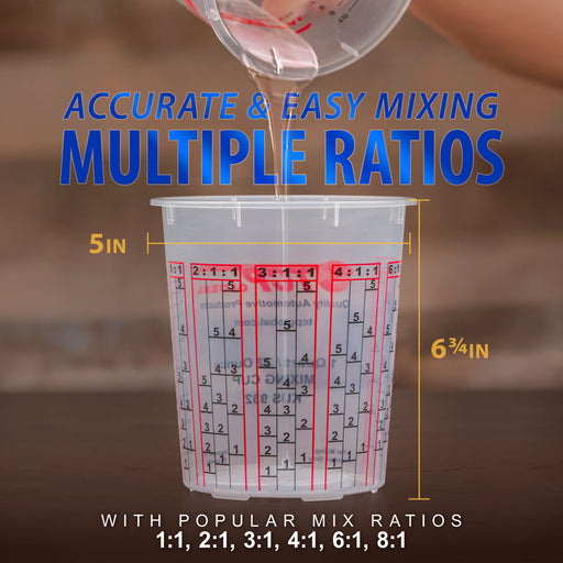 Custom Shop Paint Mixing Cups, 32-Ounce (12 Pack) - Plastic Measuring Cups for Liquids, Automotive Painting, Epoxy Resin, Acrylic Arts, Crafts, Disposable or Reusable, Graduated, Mixing Ratios